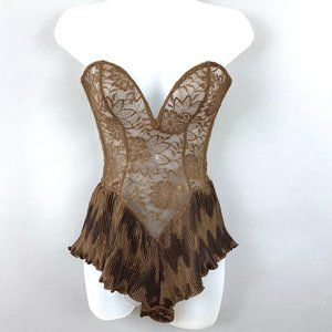 La Perla Brown Lace and Pleated Bodysuit Sz 2